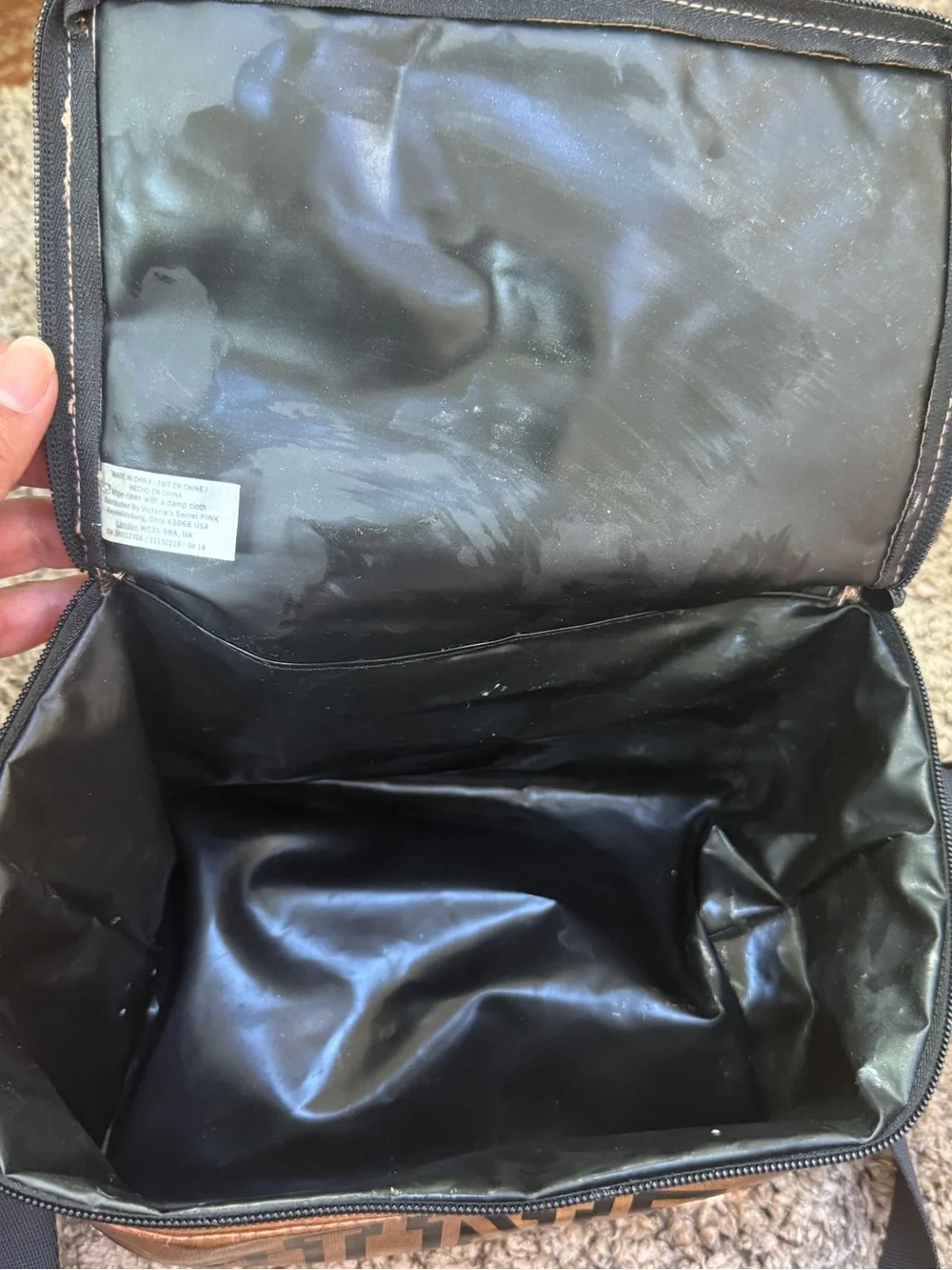 PINK Victoria's Secret Metallic Rose Cosmetic Pouch with Black Logo